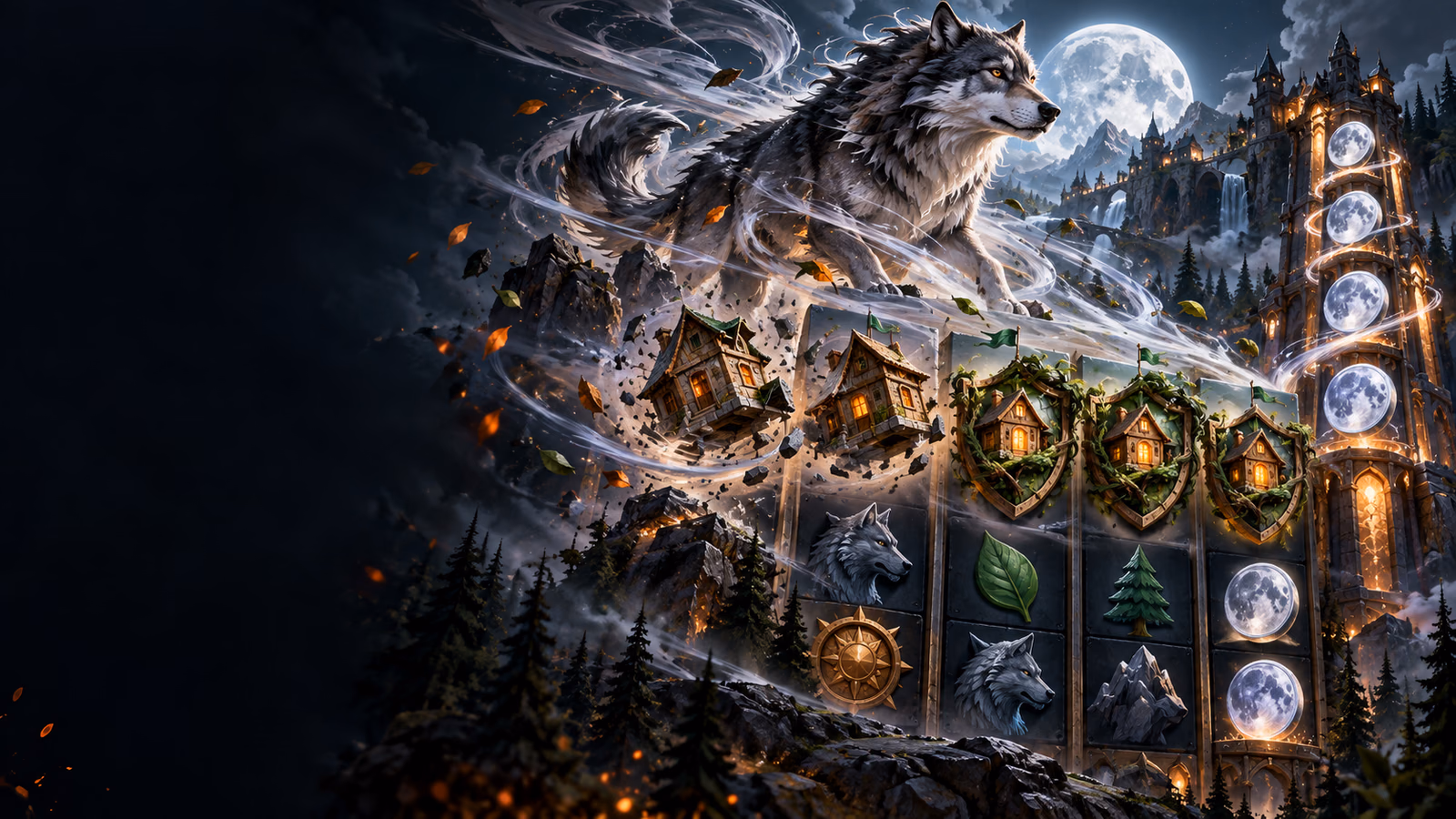 Original wolf windstorm over six variable-height columns, three fortified houses and a moon multiplier tower