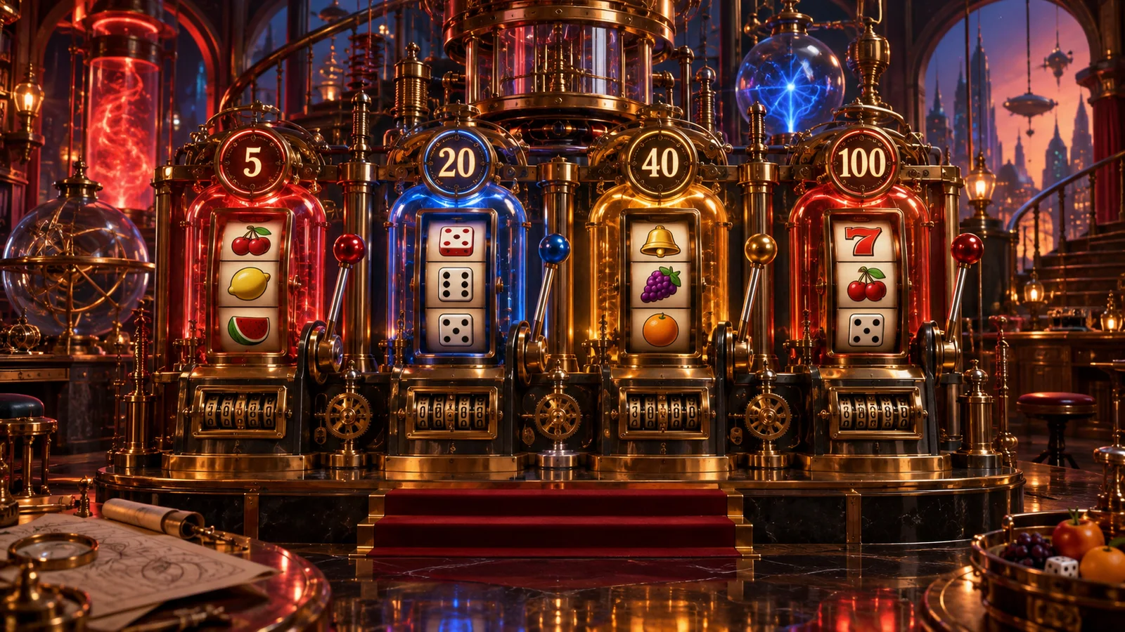 Original retro mechanical laboratory with separate five twenty forty and one-hundred path machines