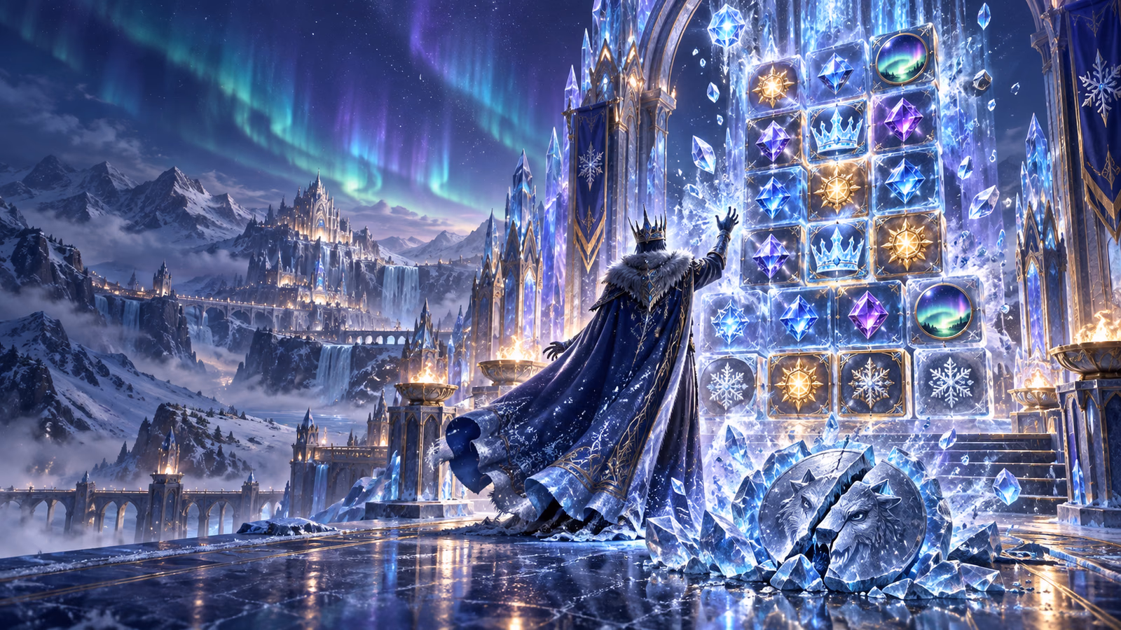 Original Nordic crystal palace with an expanding eight-row grid, broken blizzard seal and frost multiplier Wilds