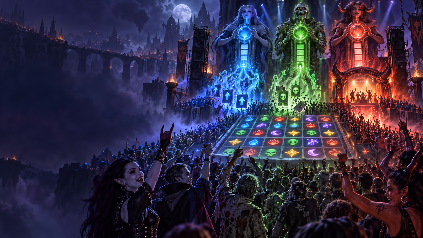 Original supernatural festival with 6x6 mosaic and separate blue, green and red soul-meter towers